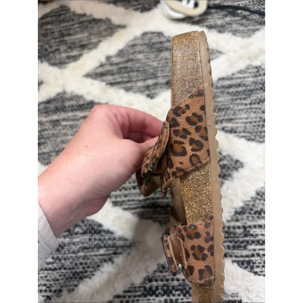 Cat & Jack Brown Leopard-Print Double Buckle Slide Sandals girls size 13